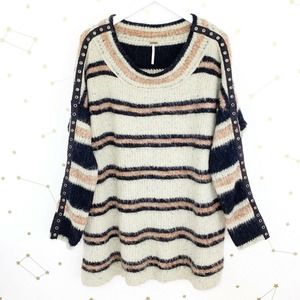 Free People • Cream Striped Grommet Sweater Tunic